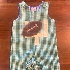 Green Gingham Football Romper 9-12 months Covered buttons
